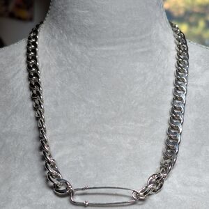 Silver Tone Chain Necklace With Safety Pin